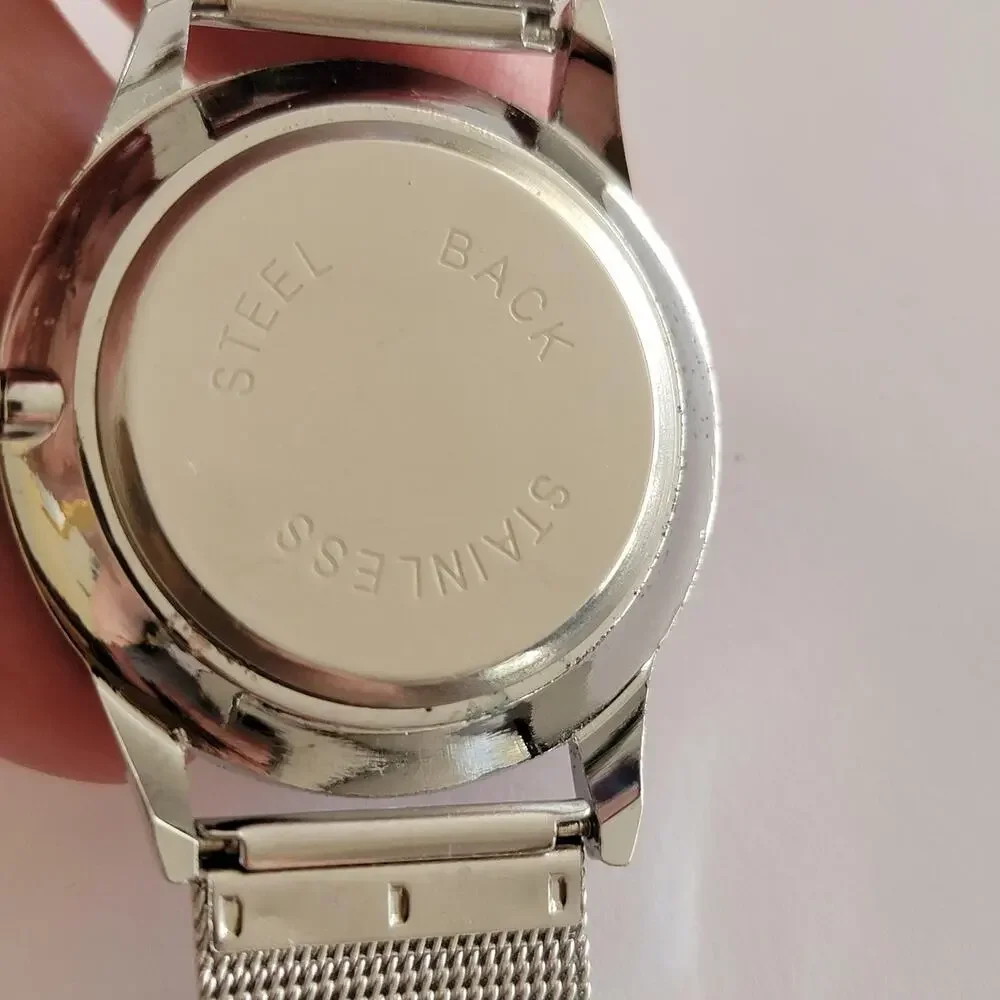 Sharp Womens Watch White Dial Gold Case Silver Mesh Bracelet Quartz Analog